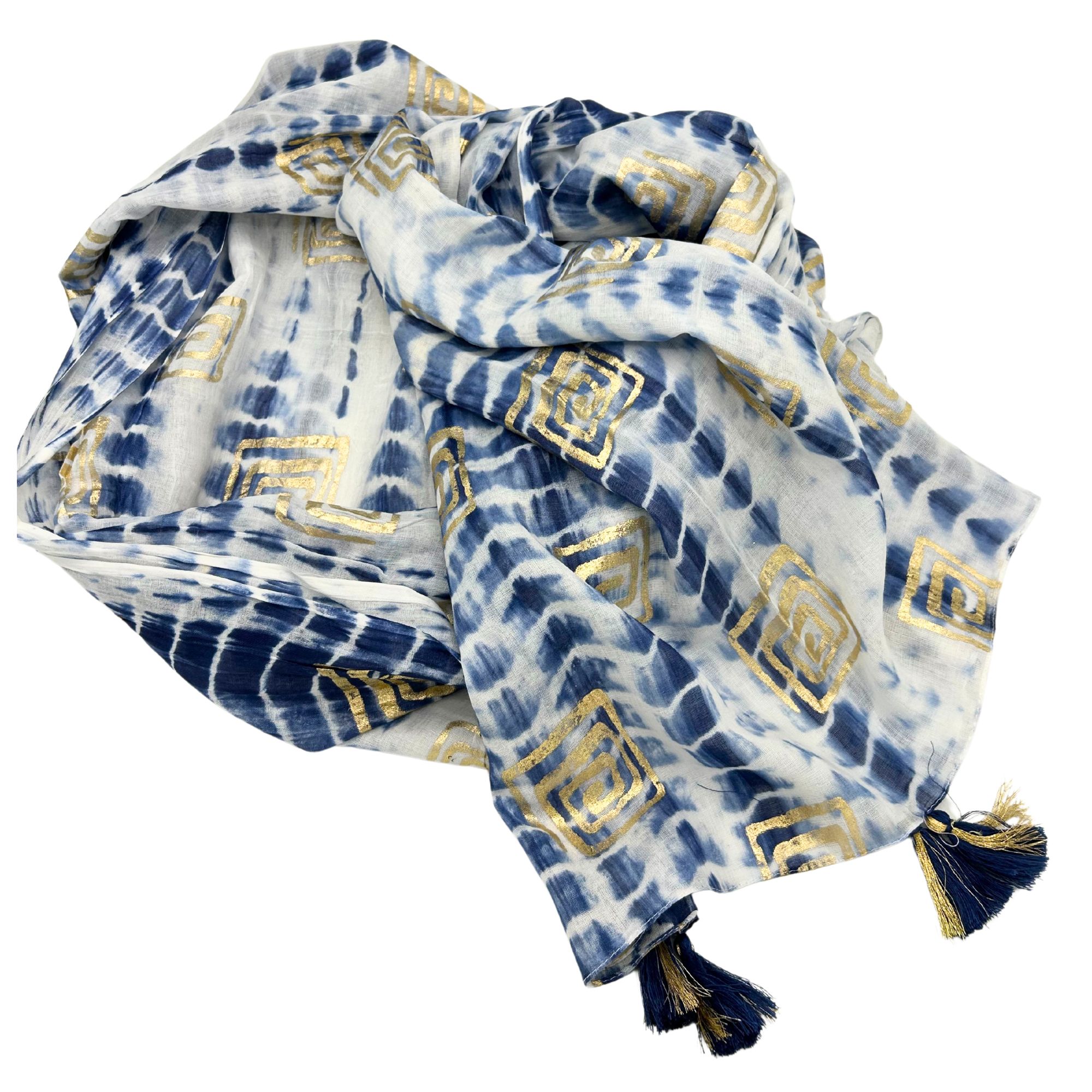 Colección Nómada Sari Mediterráneo - Pareo - Azul Teñido Anudado & Estampado