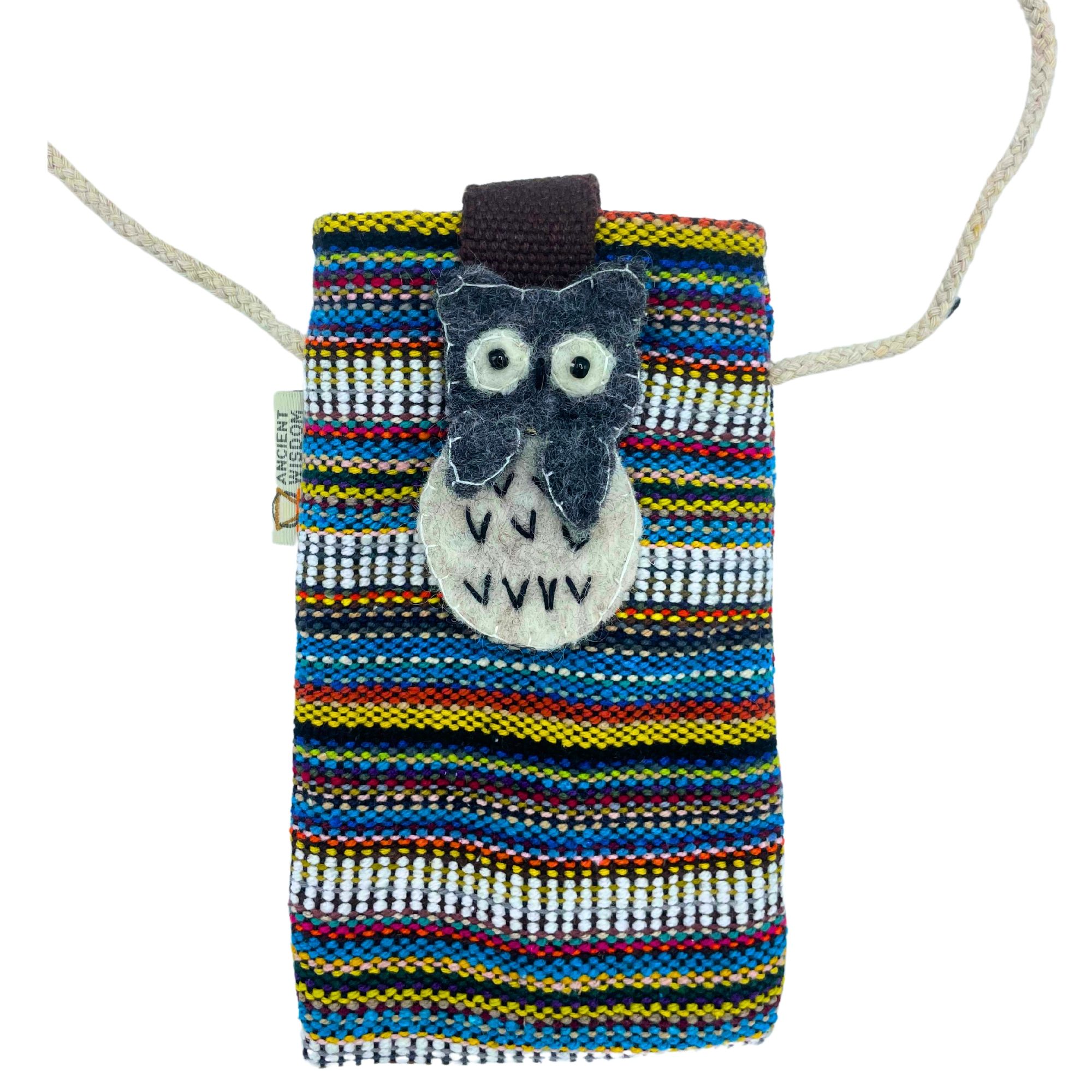 Bolso Porta Teléfono con Rayas Multicolor y Blanco - Decorado con búho - Imagen 4