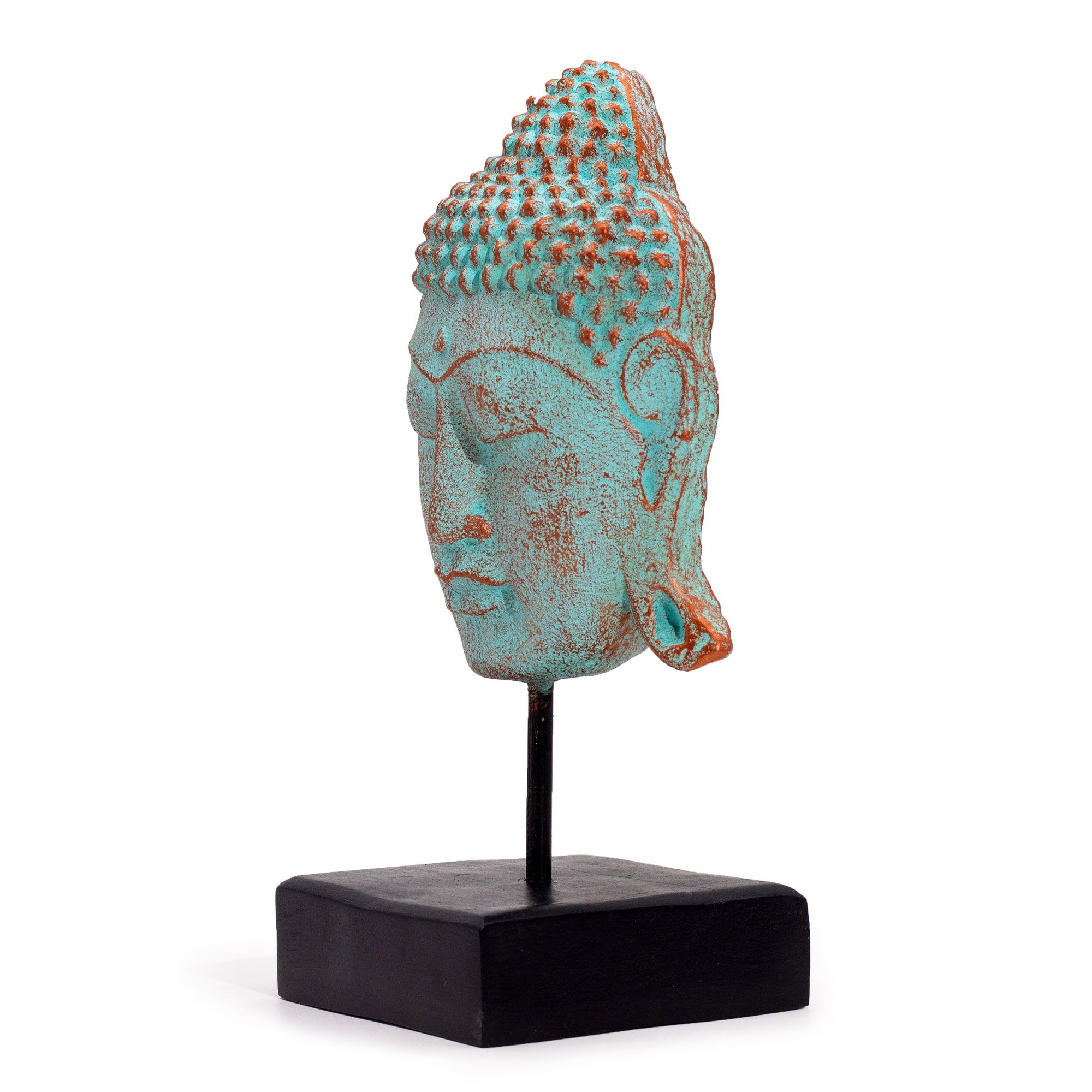 Cabeza de Buda Serenidad Grande sobre Soporte - Cobre Verde - Imagen 2