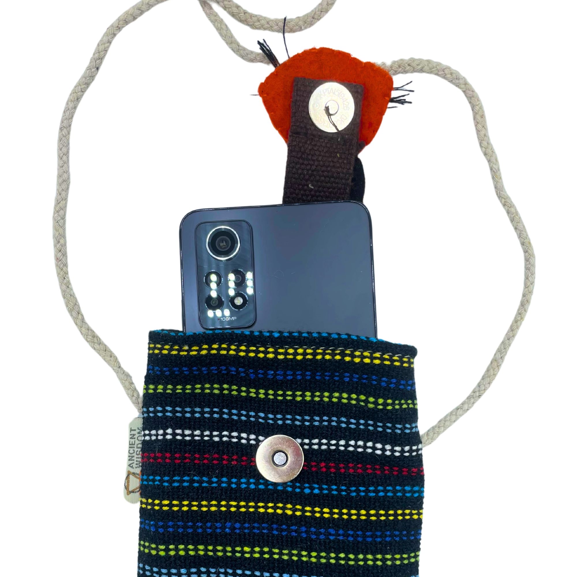 Bolso Porta Teléfono Negro y Multicolor - Decorado con zorro - Imagen 2