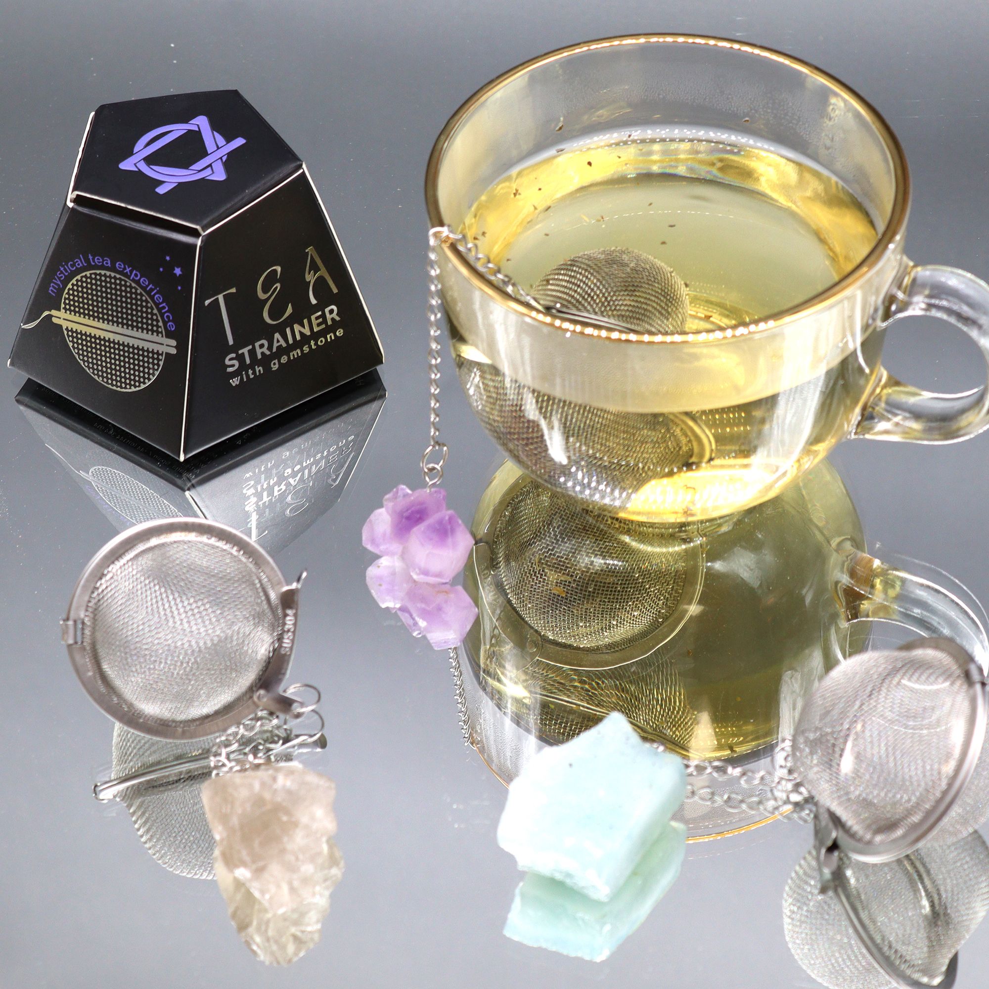 Colador de té de piedras preciosas de cristal crudo - Aguamarina - Imagen 5