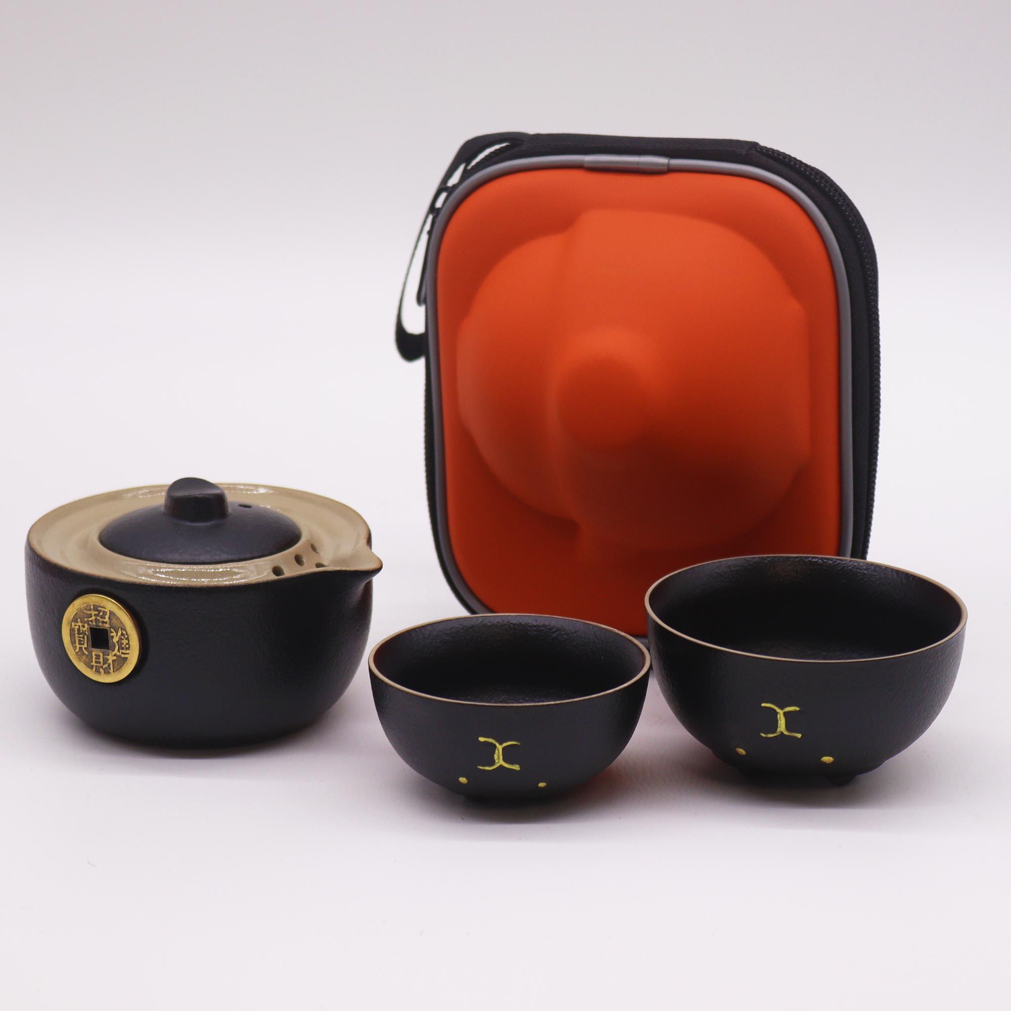 Set de tetera - Gato del Dinero - Dos tazas & Estuche de viaje - Negro - Imagen 3