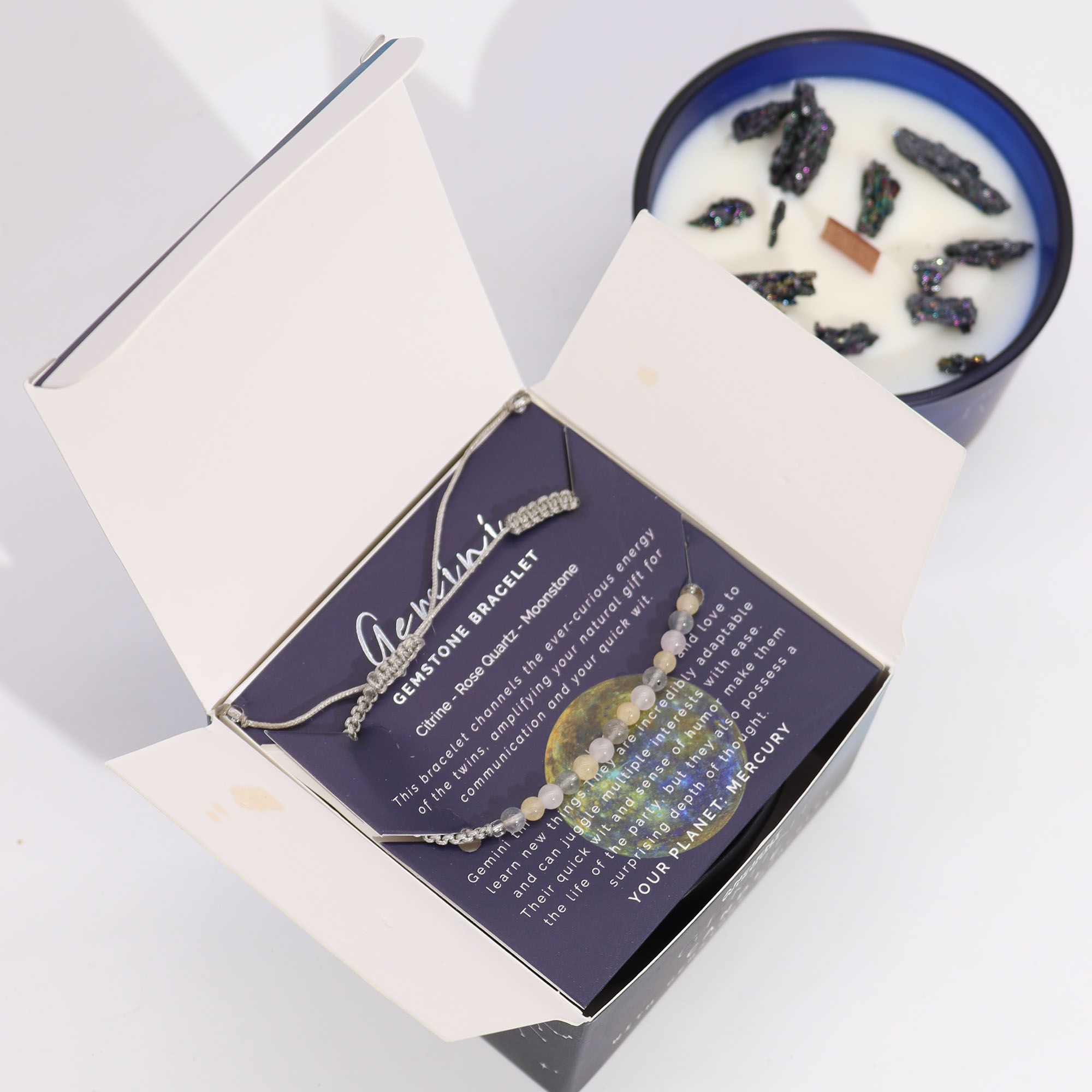 Vela de Cristal del Zodiaco con Pulsera de Piedras Preciosas - Géminis - Imagen 3