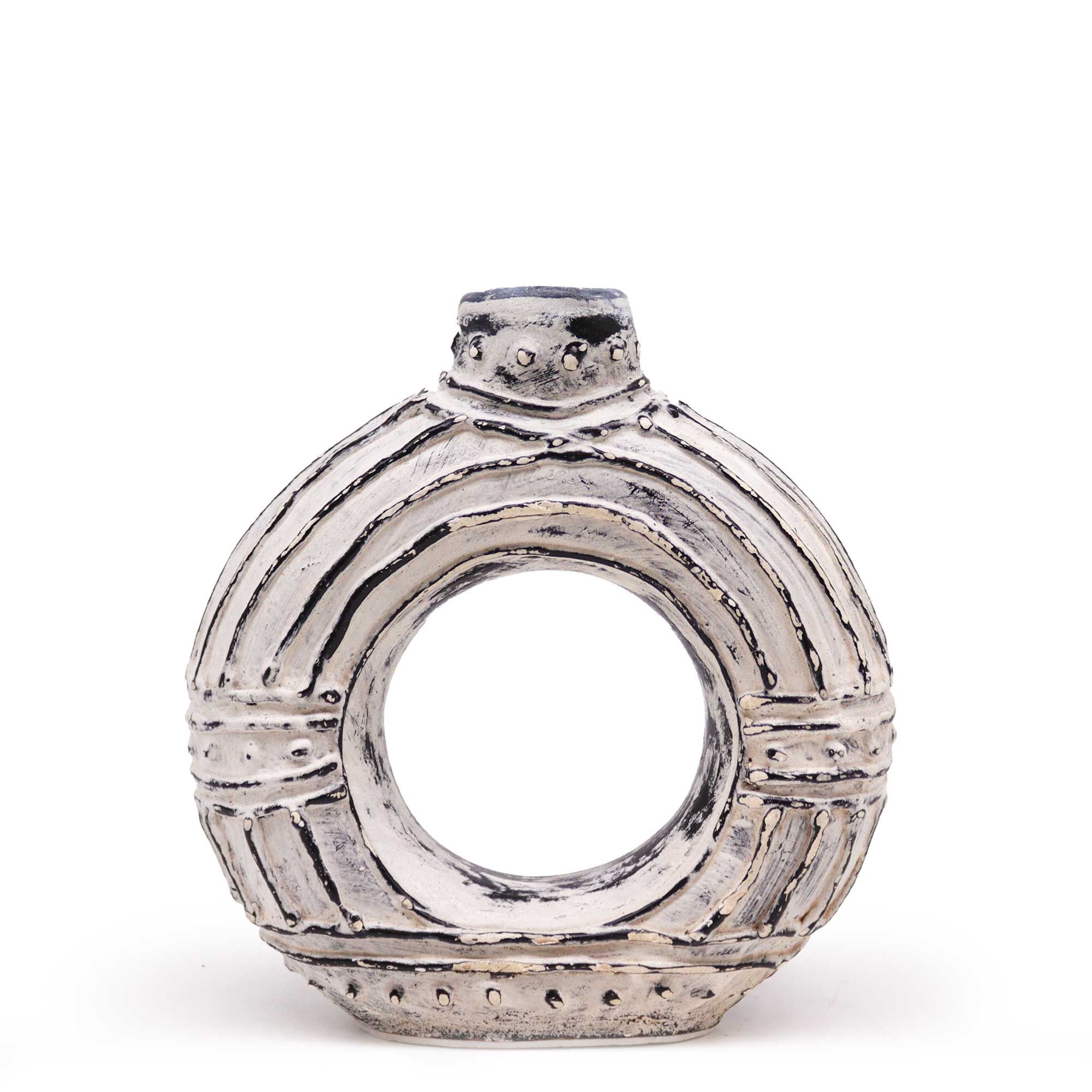 Jarrón redondo con forma de donut - Crema 18cm - Imagen 3