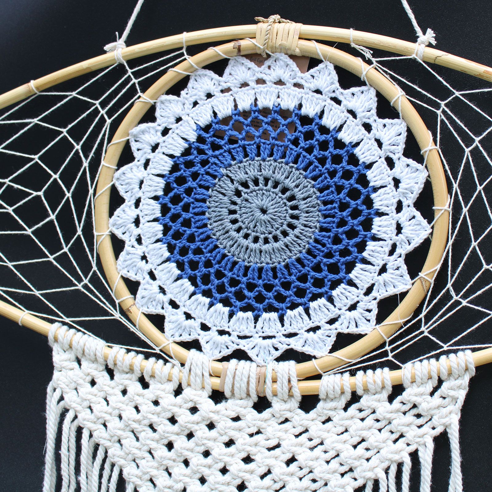 Atrapasueños - Lrg Macramé Ojo Blanco / Azul / Gris - Imagen 5