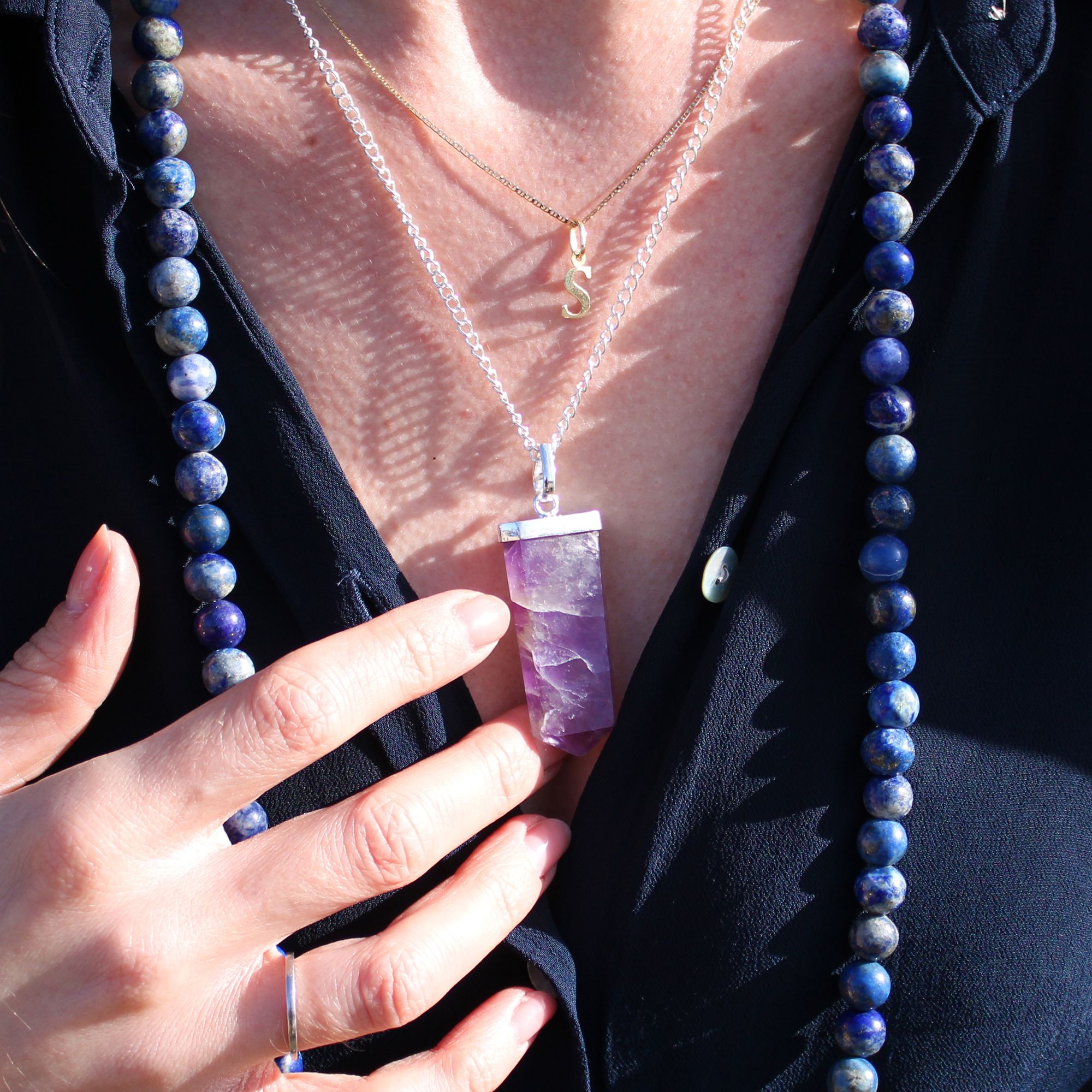 Colgante plano con piedras preciosas - Amatista - Imagen 2