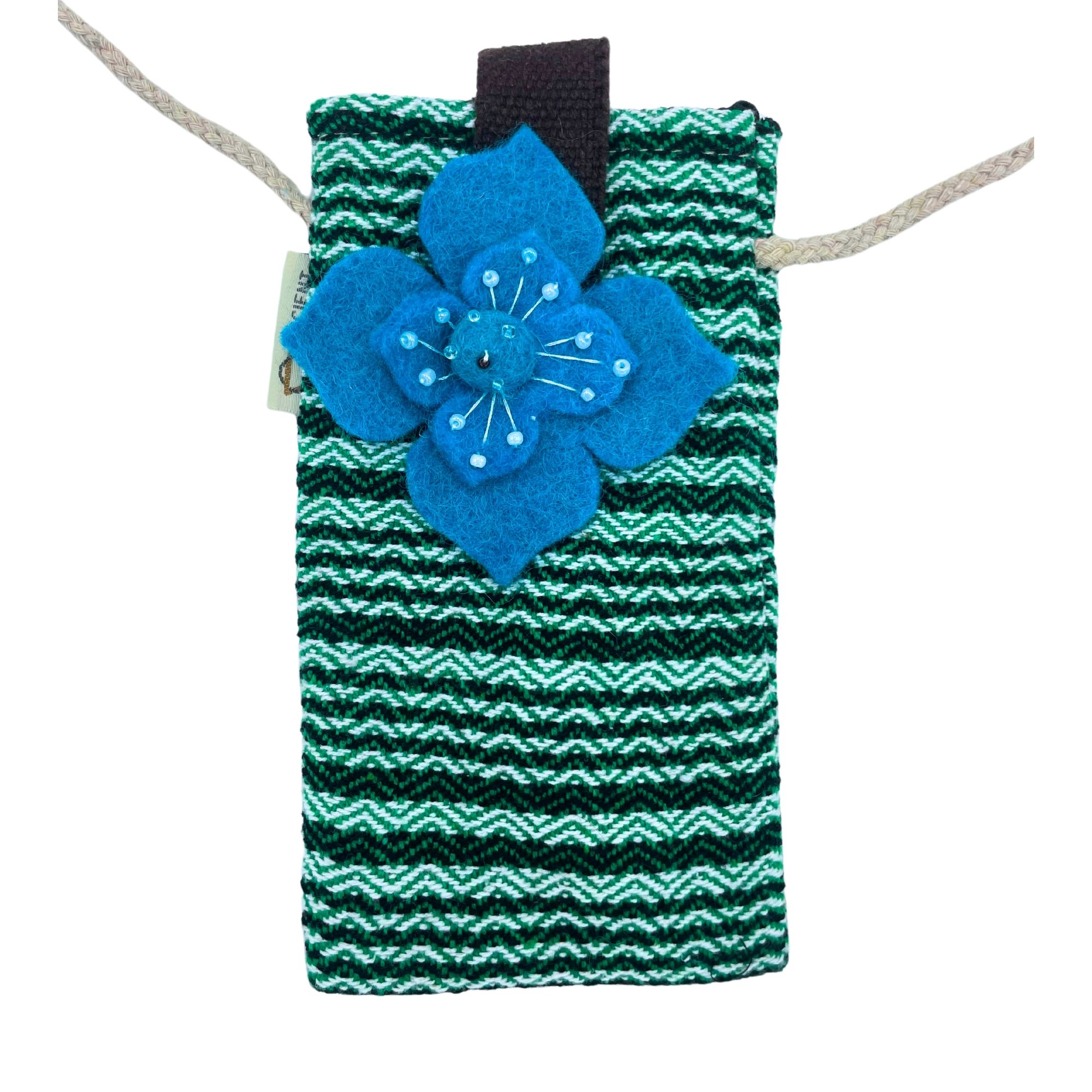 Bolso Porta Teléfono con Rayas Verdes - Decorado con flores - Imagen 2