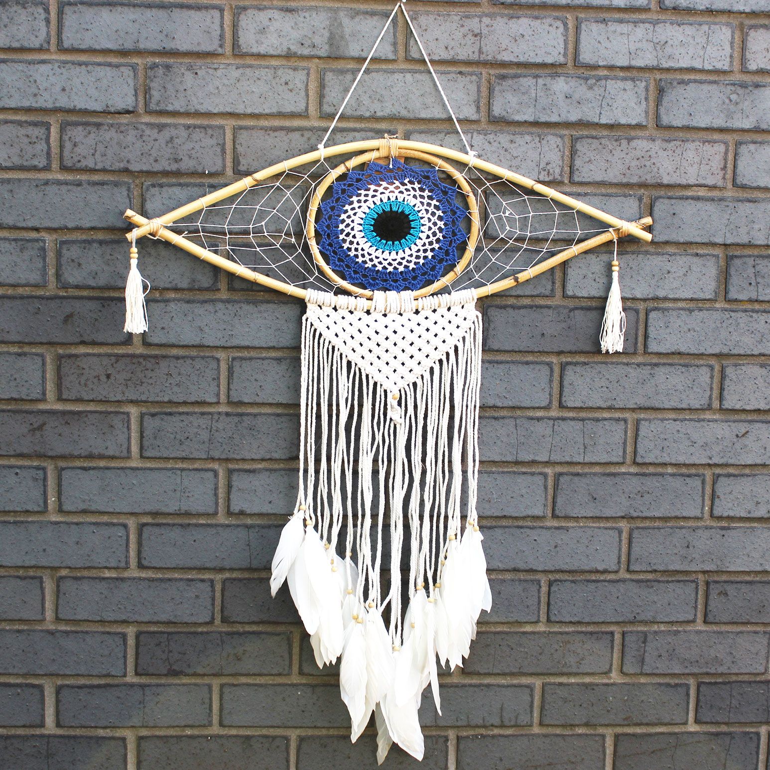 Atrapasueños - Lrg Macramé Mal de Ojo Azul / Blanco / Negro - Imagen 3
