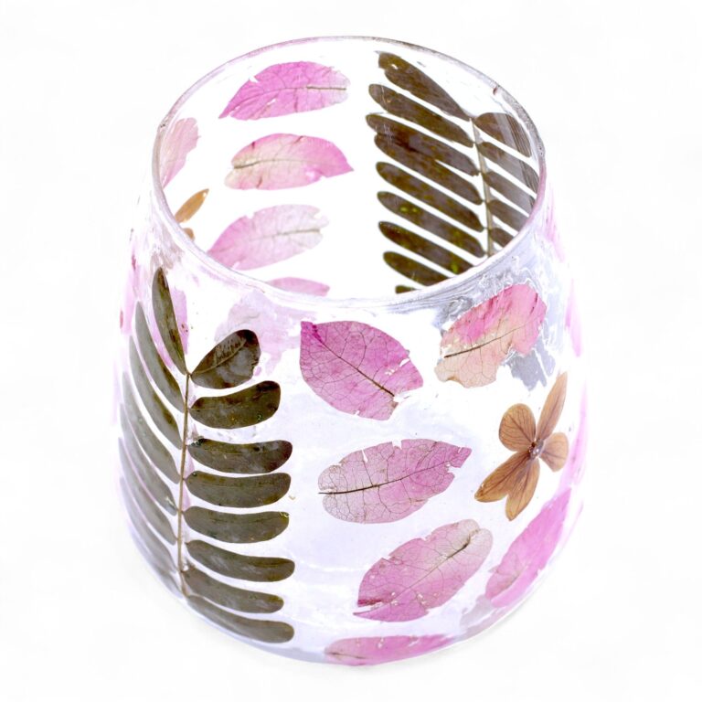 Portavelas de Vidrio floral natural - Jarrón - Primavera (12x11cm)