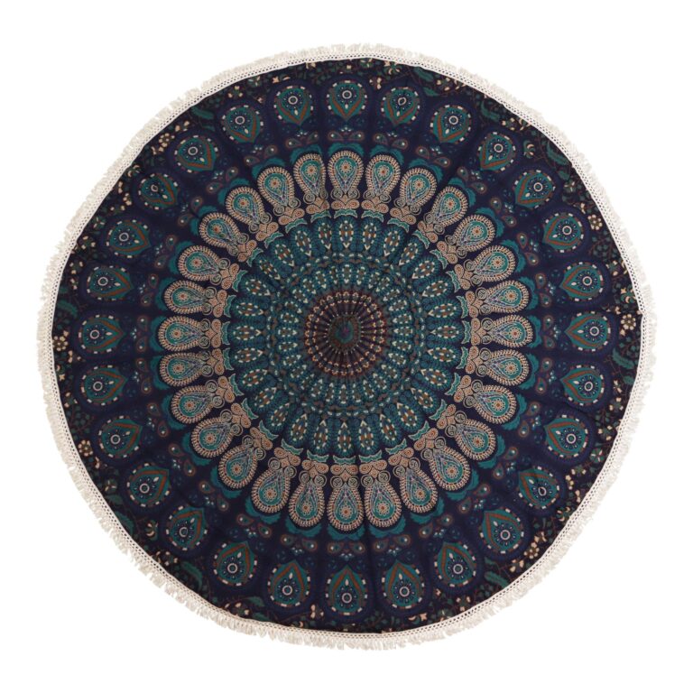 Pequeño Mandala Roundie de algodón (130 cm) - Azules de pavo real